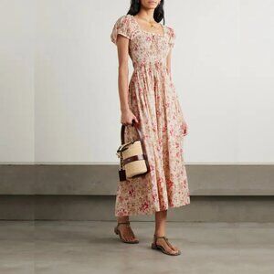 NWOT ！  Stanza lace-trimmed floral-print organic cotton-voile midi dress